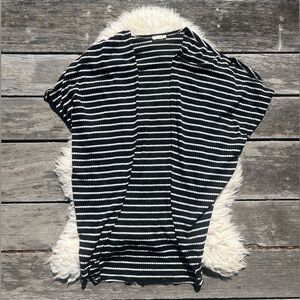 Black and White Striped Open Waterfall Cardigan